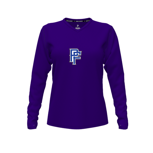 [CUS-DFW-TEES-CMF-VNK-LSL-PUR-FYXS-LOGO3] Decker Comfort T-Shirt (Female Youth XS, Purple, V Neck, Logo 3, Long Sleeve)