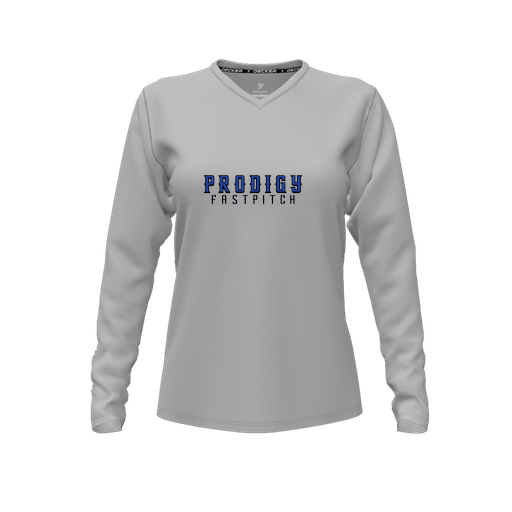 [CUS-DFW-TEES-PER-VNK-LSL-GRY-FYXS-LOGO2] Decker Performance T-Shirt (Female Youth XS, Gray, V Neck, Logo 2, Long Sleeve)