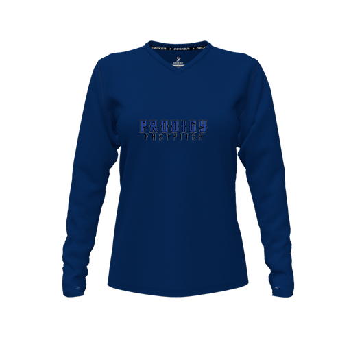 [CUS-DFW-TEES-PER-VNK-LSL-NVY-FYXS-LOGO2] Performance T-Shirt (Female Youth XS, Navy, V Neck, Logo 2, Long Sleeve)