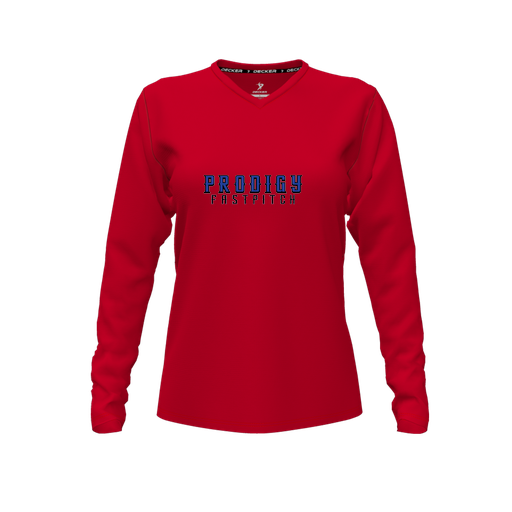 [FTLVPTRD-FYXS-LOGO2] Decker Performance T-Shirt (Female Youth XS, Red, V Neck, Logo 2, Long Sleeve)